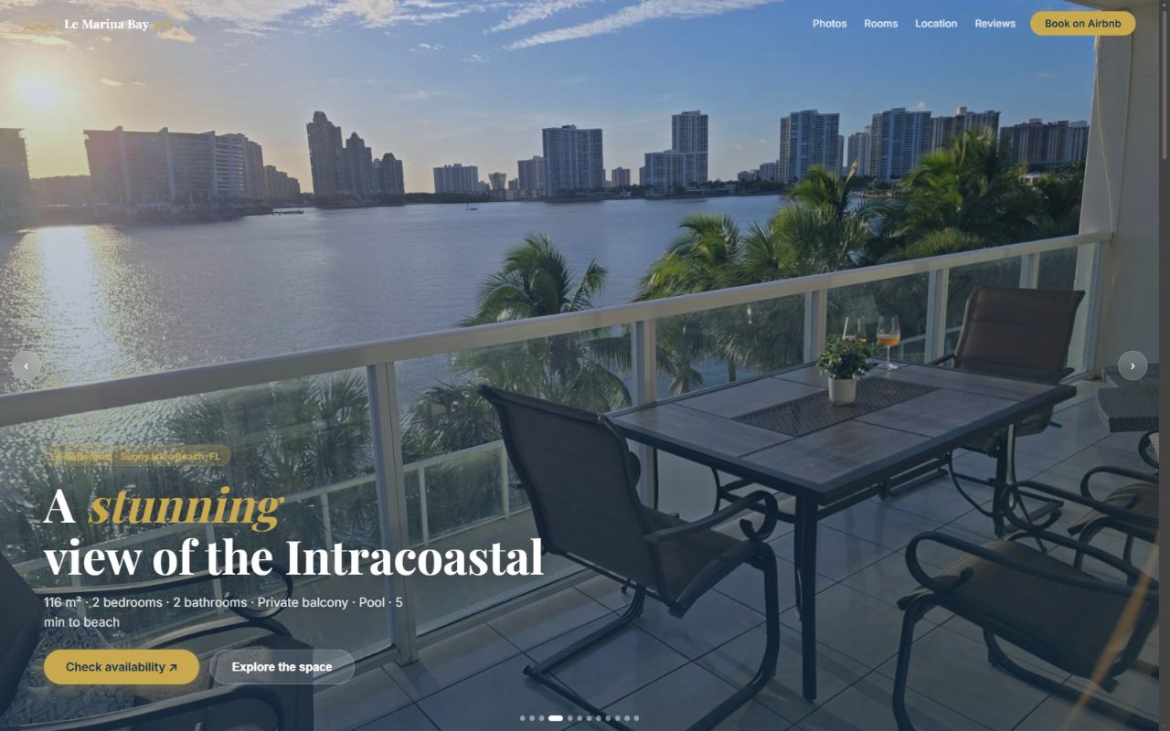 Le Marina Bay 409 — cinematic single-property booking site built by Lumo